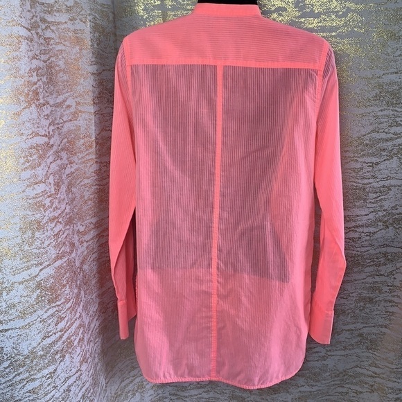 J.Crew Neon Coral Grosgrain Grain Ribbon Long Sleeve Blouse Size 0 - Picture 8 of 15